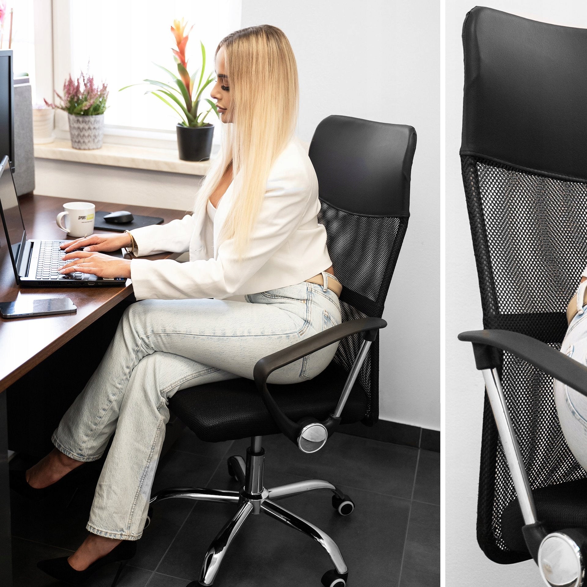 Office Chair Swivel Adjustable Chair Comfortable Black Mesh Backrest Packaging status original
