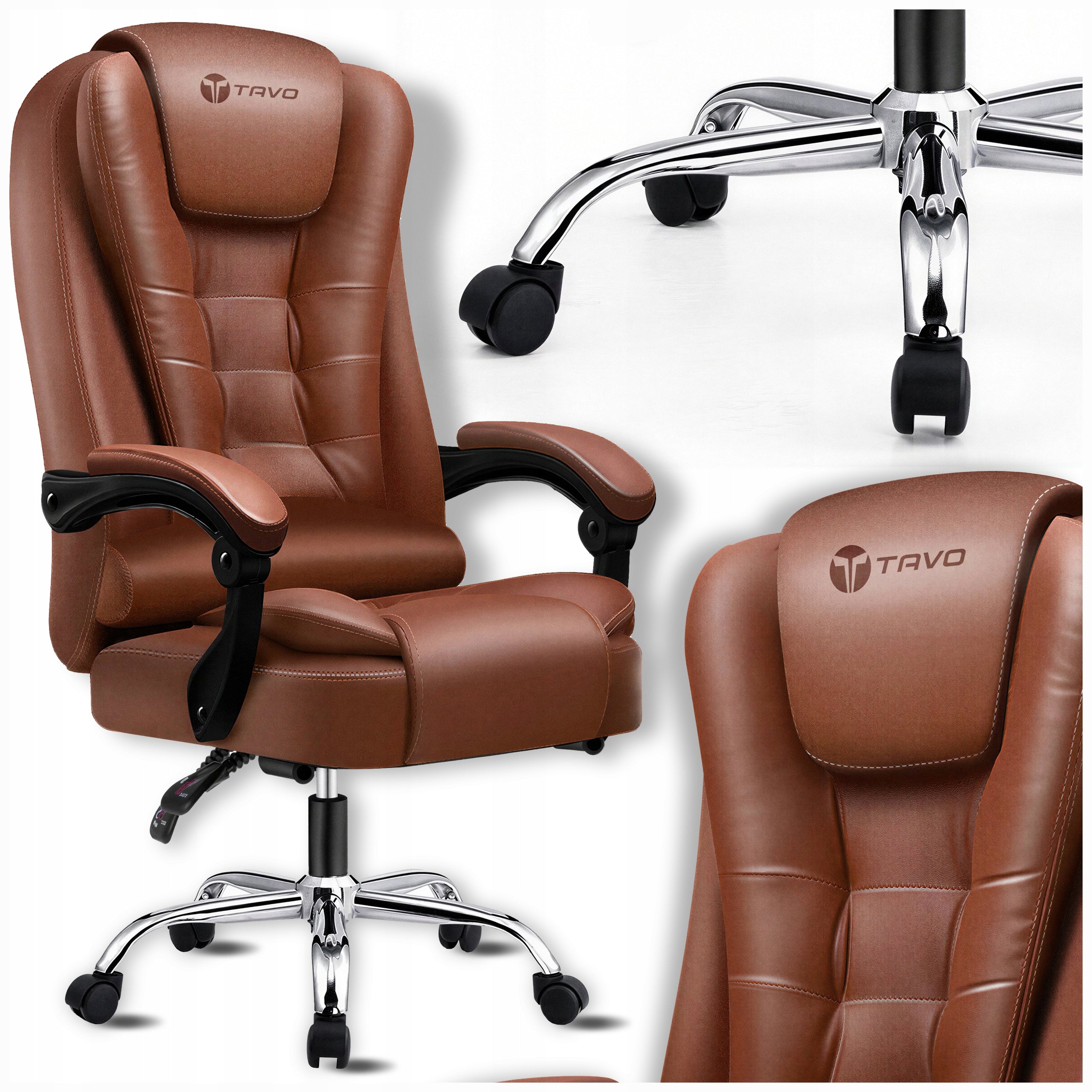 Office Chair Swivel Chair Adjustable Leather Backrest Comfortable Brown