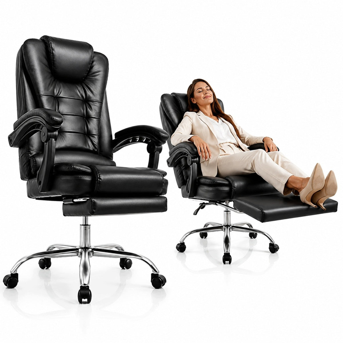 Office Chair Swivel Chair Adjustable Leather Backrest with Footrest Legs