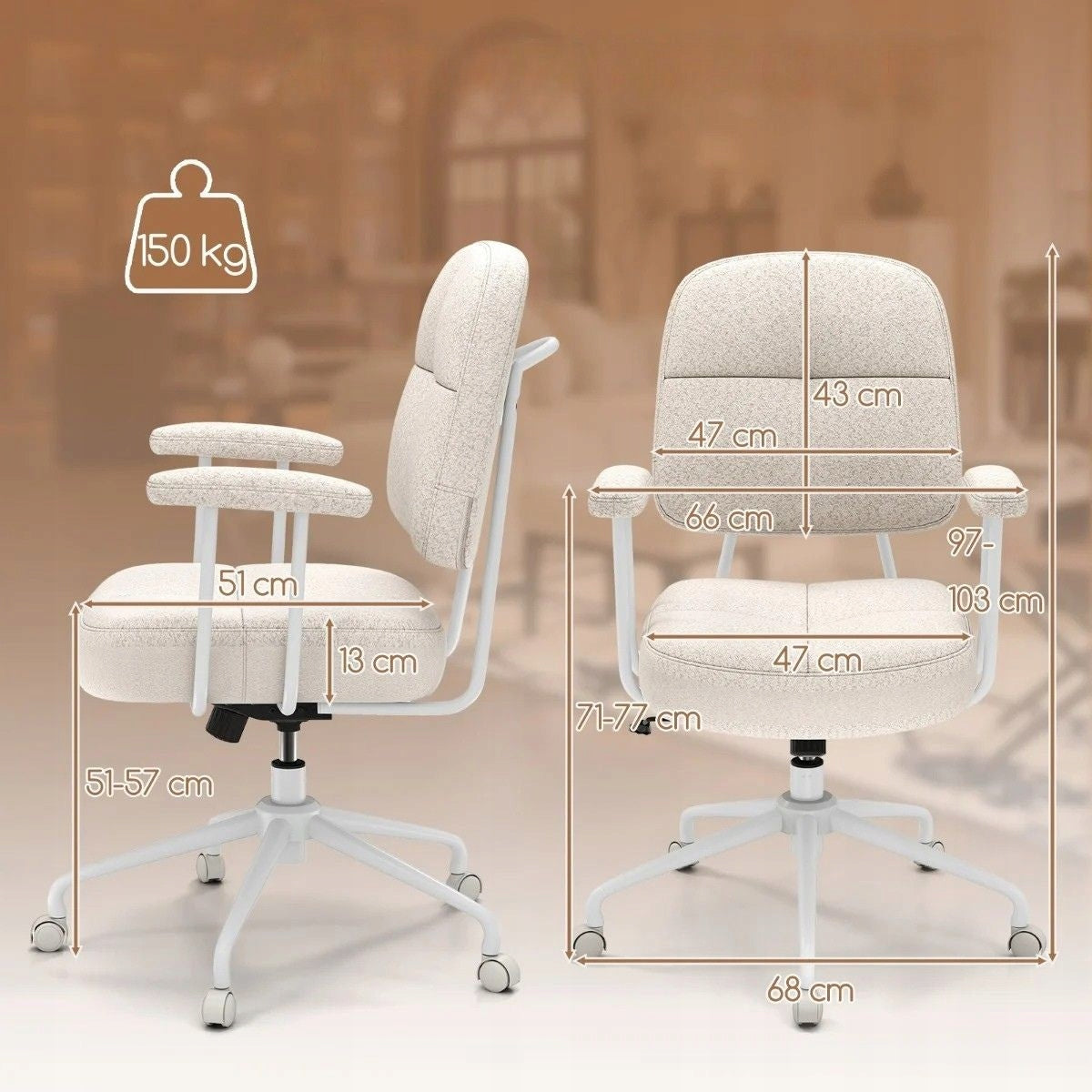 Office Chair Swivel Chair with Armrests Upholstered Chair Brand Costway