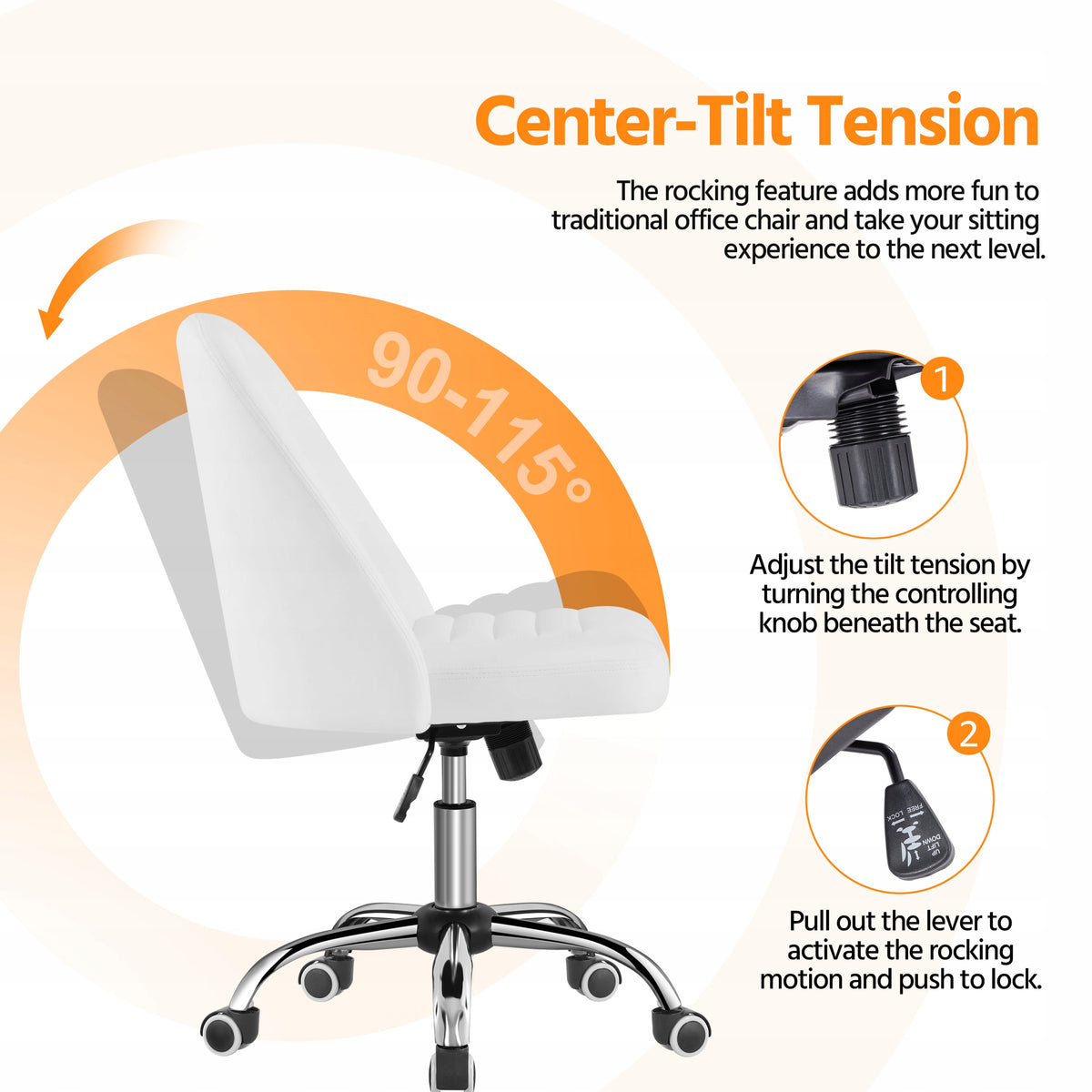 Office Chair, Swivel Chair with Faux Leather Backrest, White Brand Yaheetech