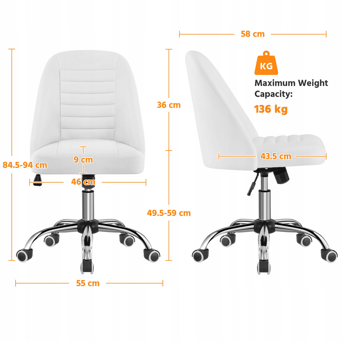 Office Chair, Swivel Chair with Faux Leather Backrest, White Packaging status original