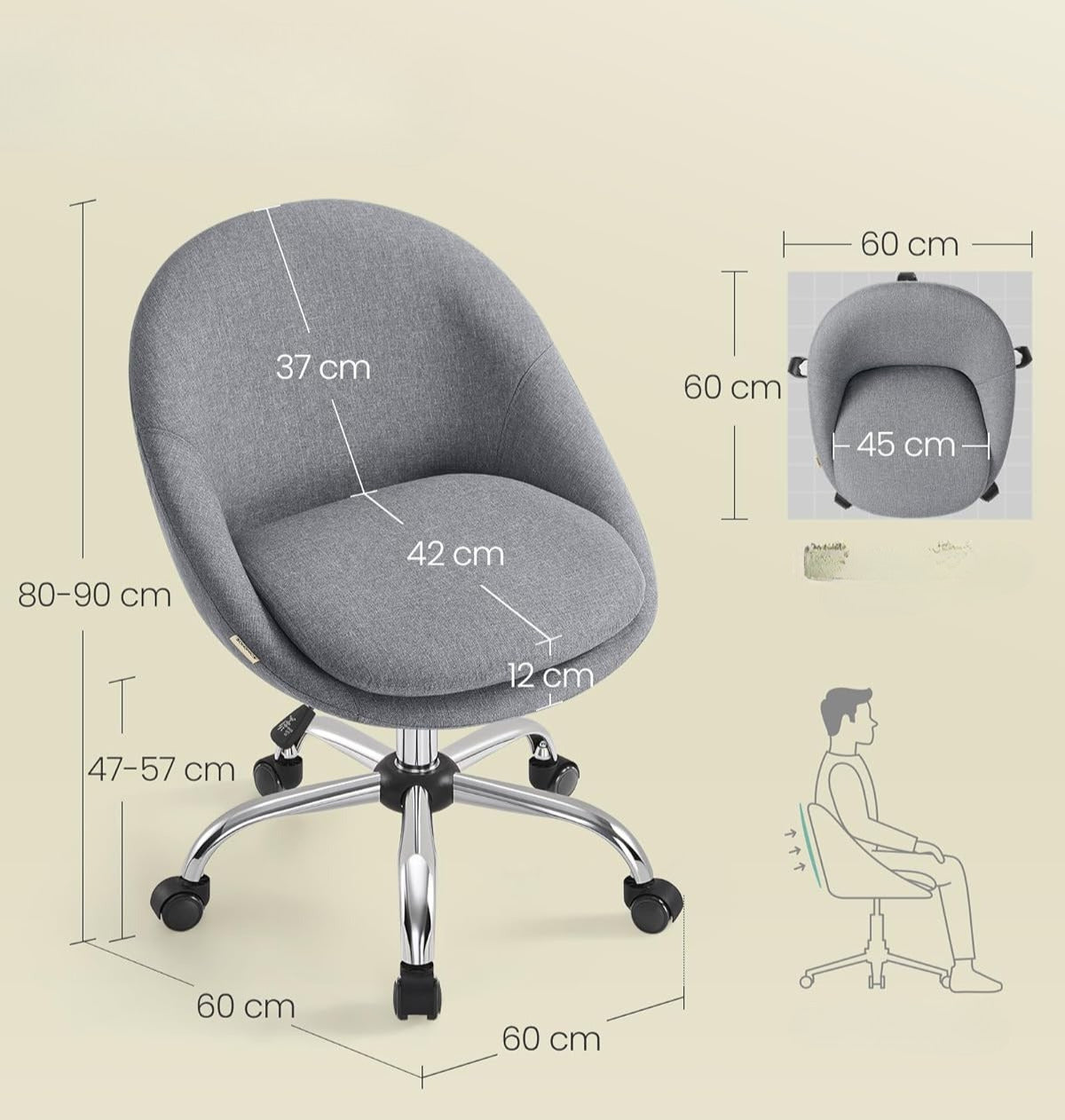 Office Chair Swivel Desk Chair Dressing Table Grey Loft Comfort 110kg Packaging status original