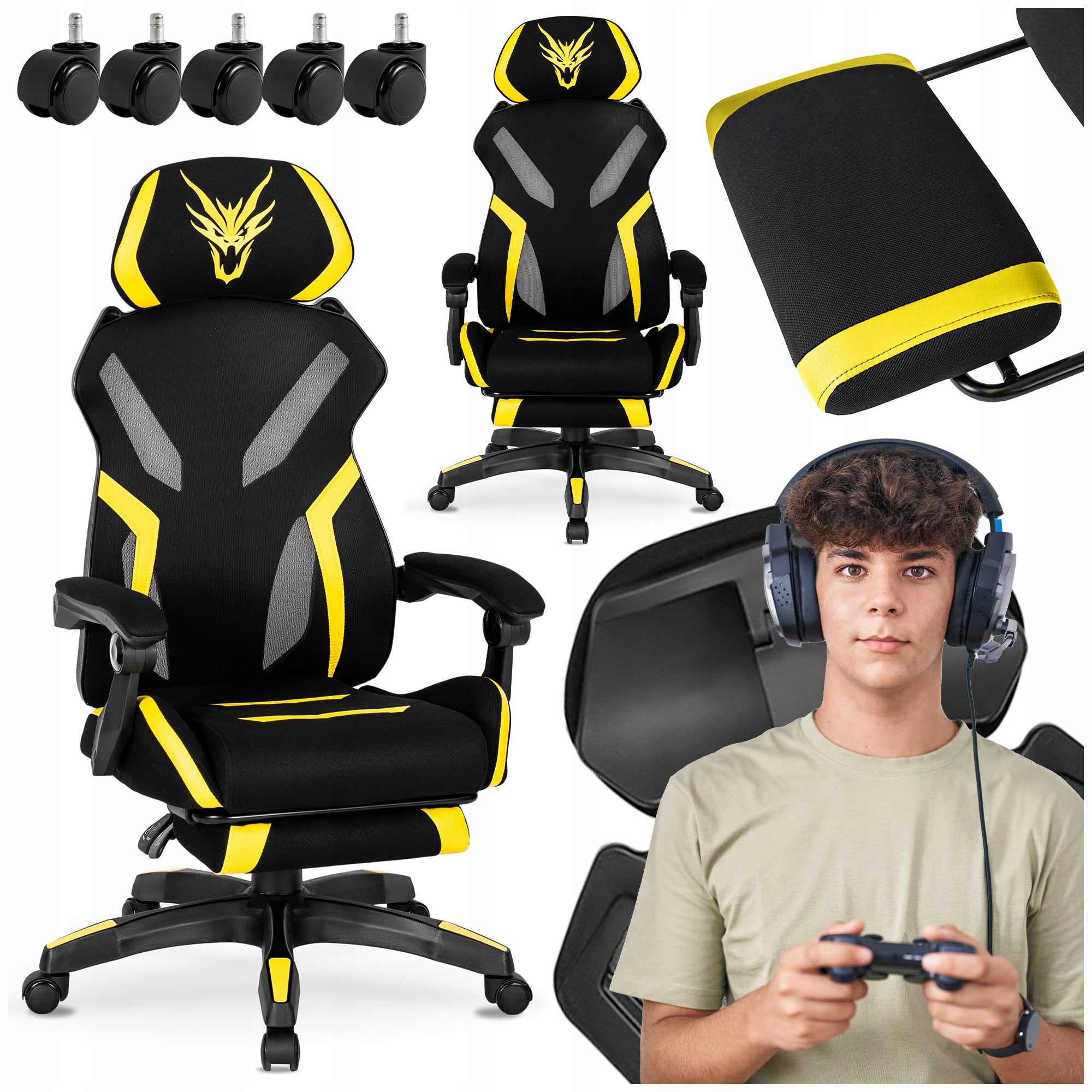 Office Chair Swivel Ergonomic Desk Chair Black Yellow MAXIMO