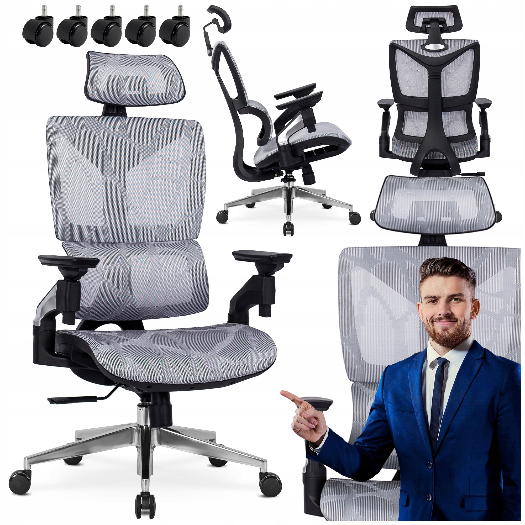 Office Chair Swivel Ergonomic Desk Chair Grey MARTIN