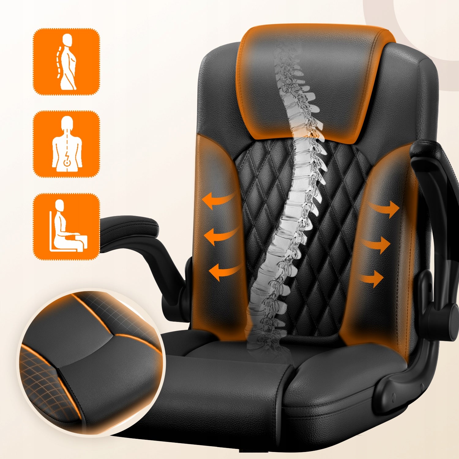Office Chair Swivel Faux Leather Ergonomic Folding Armrests Black 120kg Manufacturer code RY294