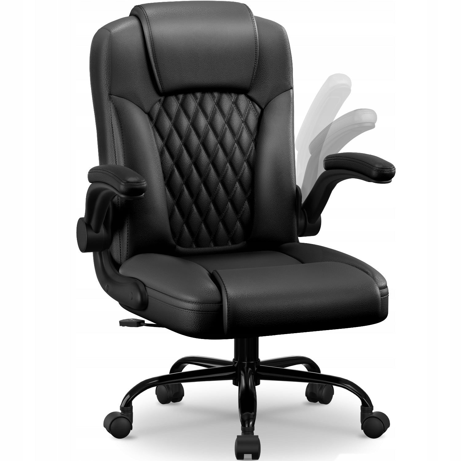 Office Chair Swivel Faux Leather Ergonomic Folding Armrests Black 120kg