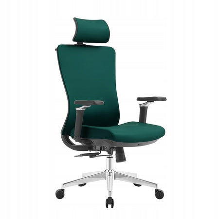 Office Chair Swivel Headrest Adjustable Office Chair Faux Leather Green
