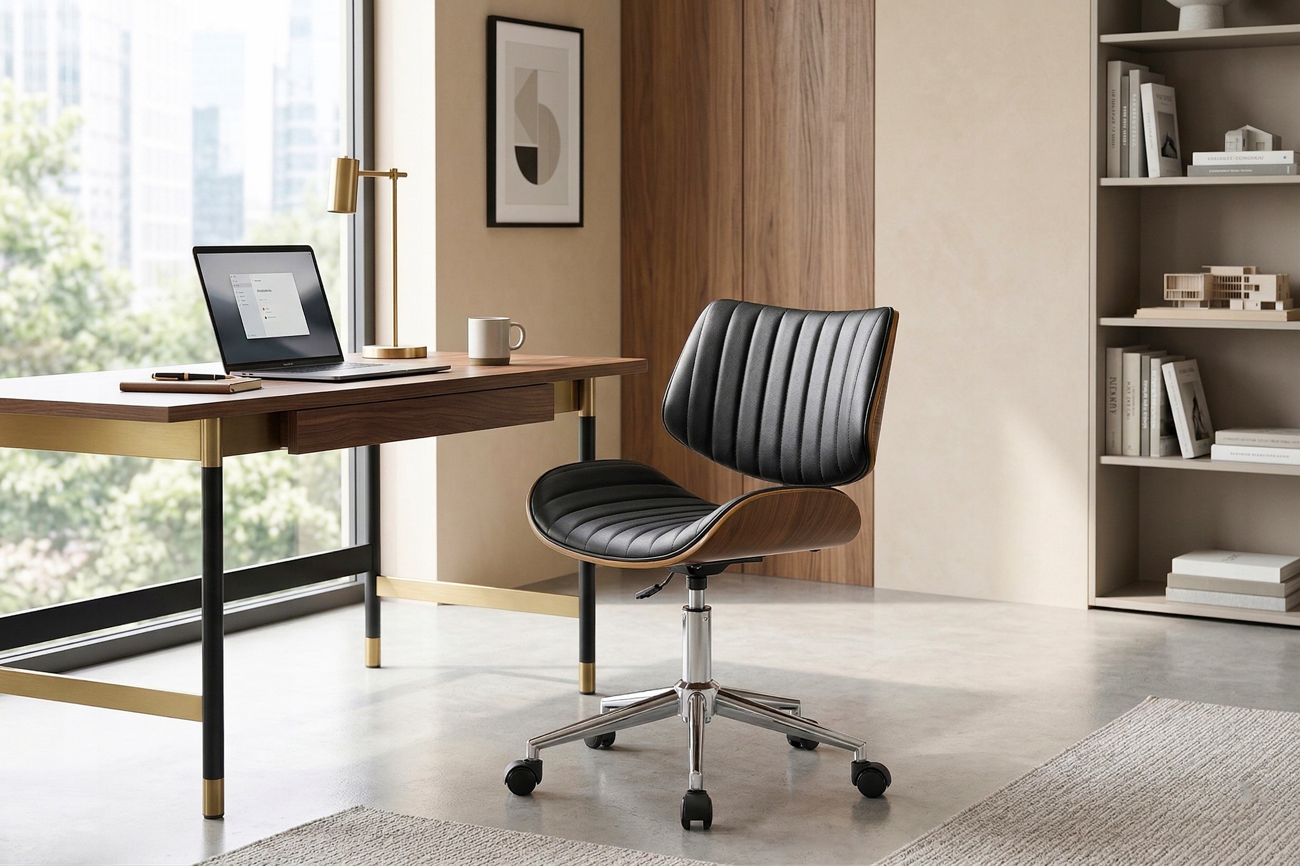 Office Chair Swivel Leather Computer Desk Chair Walnut TEXAS Packaging status original