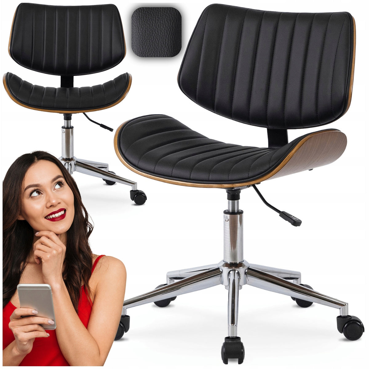 Office Chair Swivel Leather Computer Desk Chair Walnut TEXAS