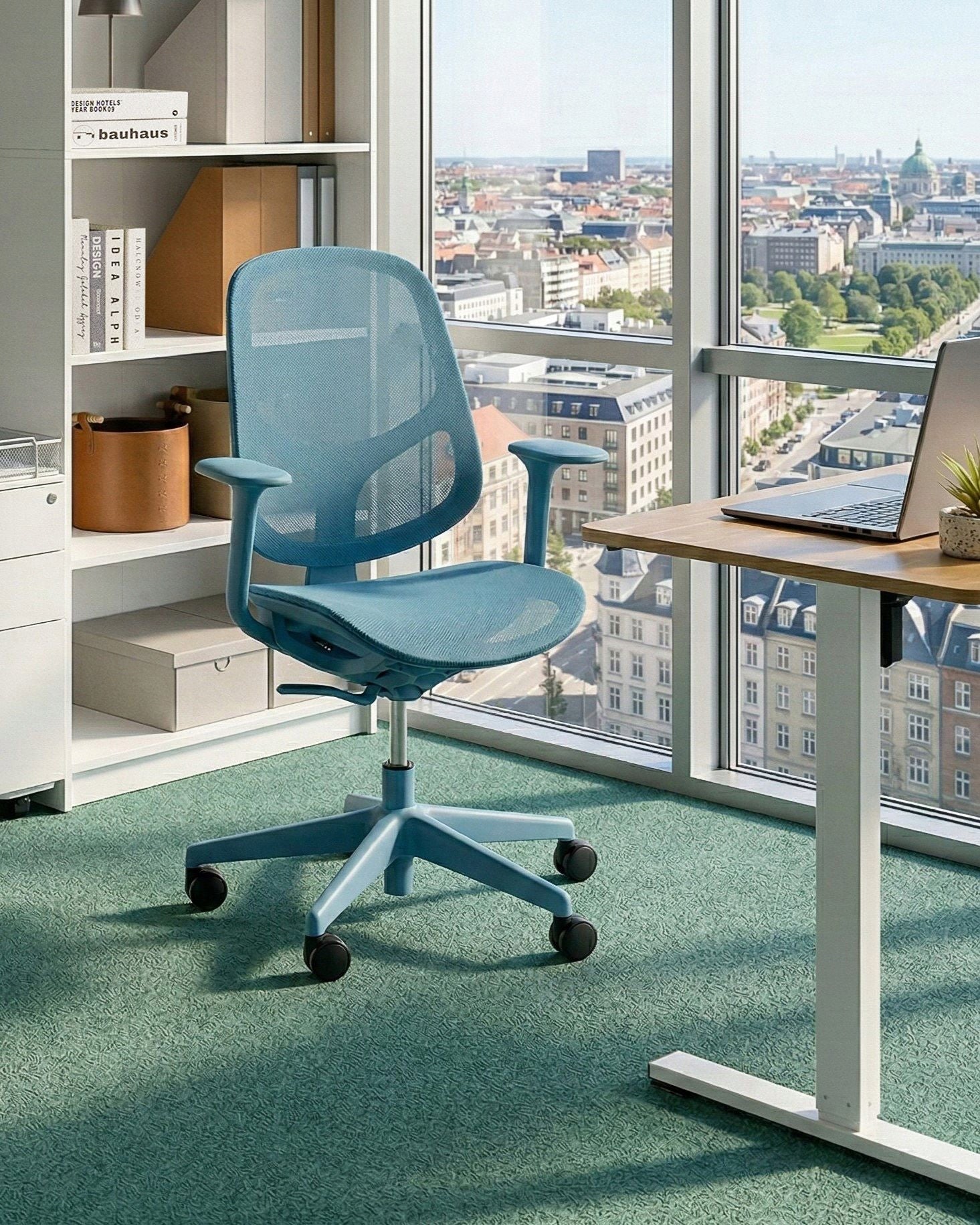 Office Chair Swivel Mesh Adjustable Height Blue Packaging status original