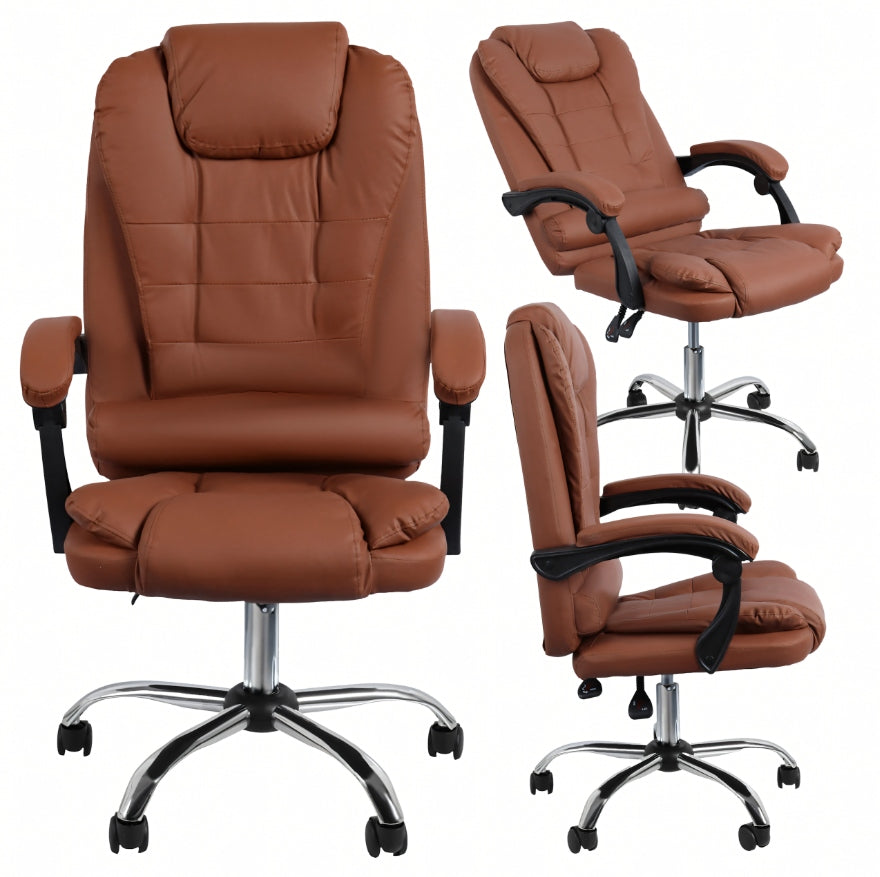 Office Chair Swivel Office Chair Adjustable Leather Backrest Brown