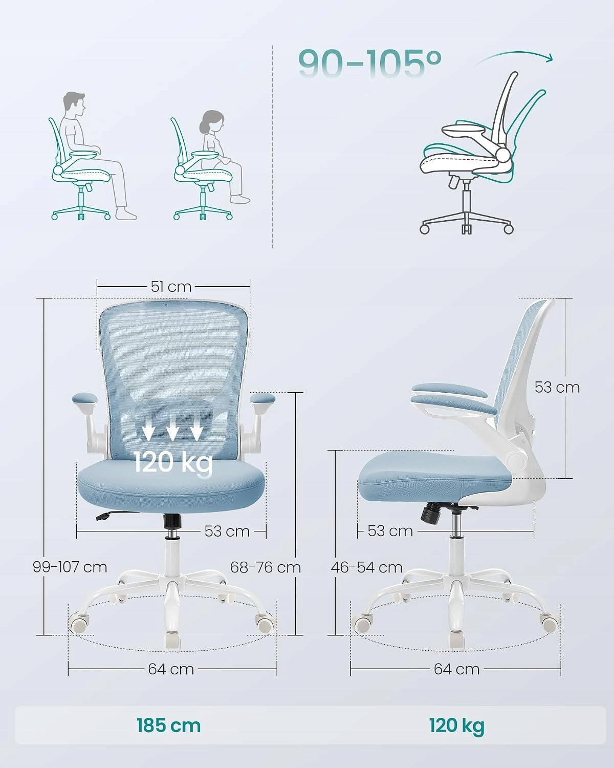 Office Chair Swivel Office Chair Ergonomic Adjustable Blue Manufacturer code OBN037Q01