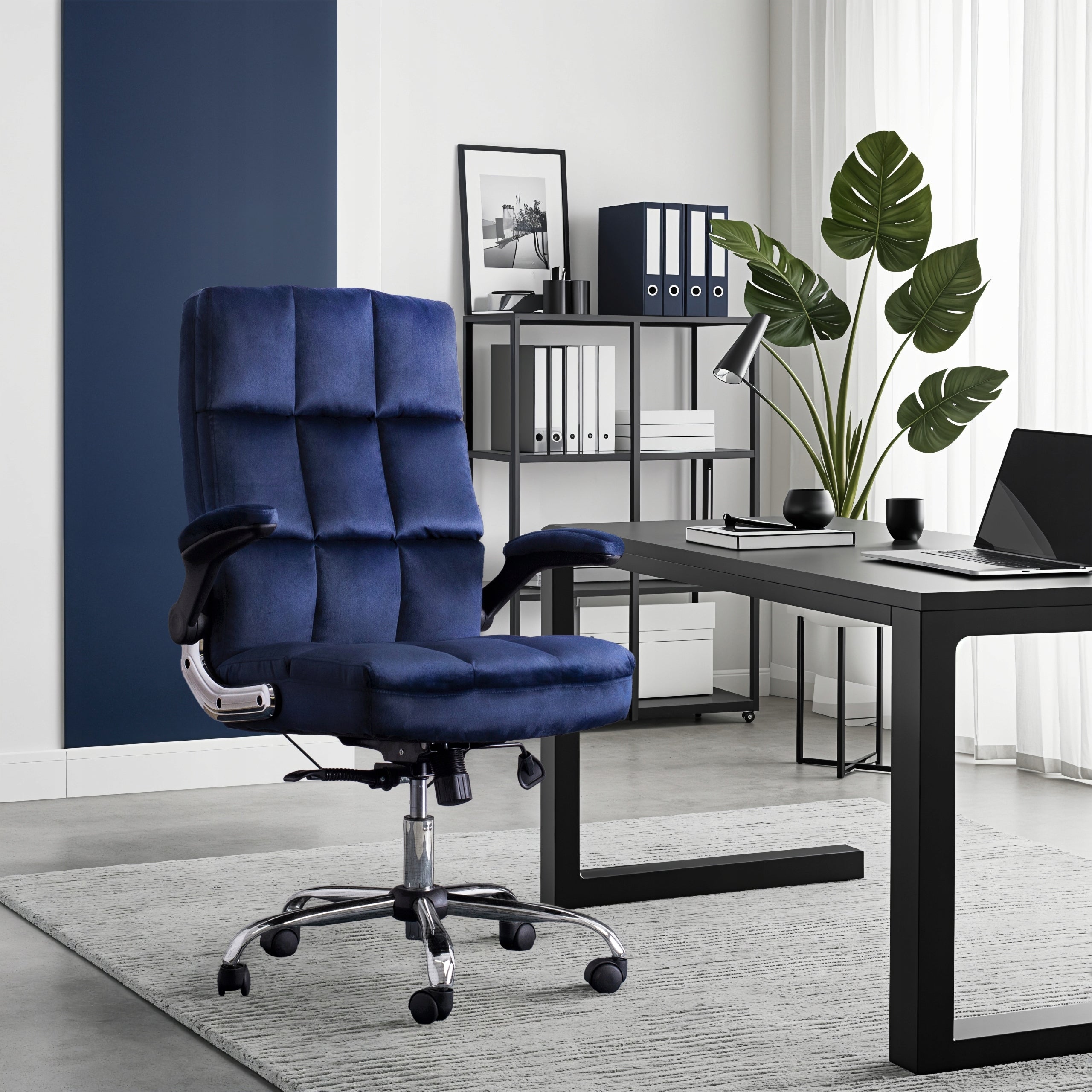 Office Chair Swivel Velour Desk Chair Navy Blue LONDON Packaging status original
