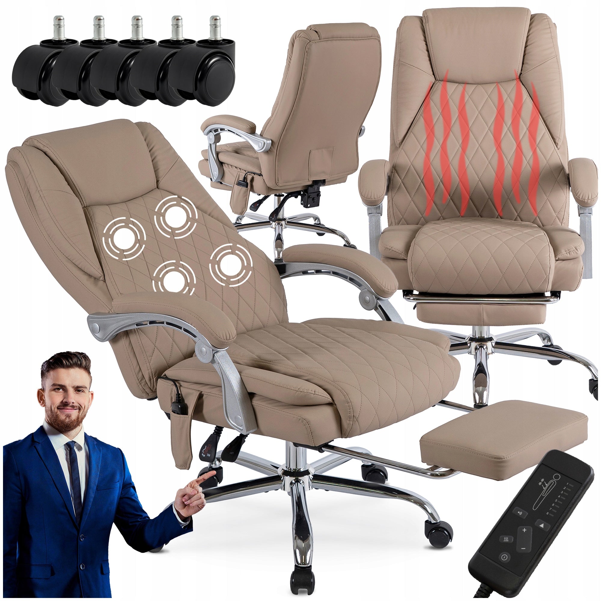 Office Chair Swivel With Massage Computer Desk Chair Beige GIORGIO