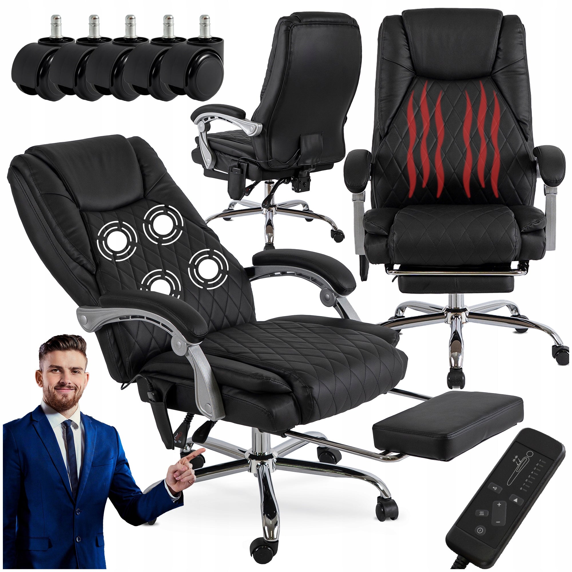 Office Chair Swivel With Massage Computer Desk Chair Black GIORGIO