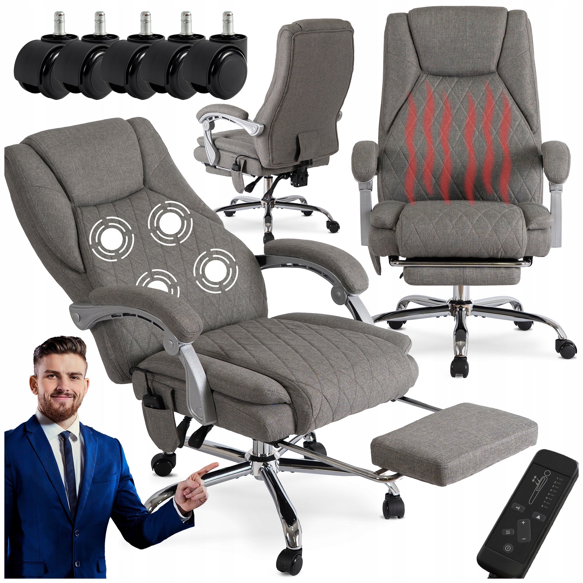 Office Chair Swivel With Massage Computer Desk Chair Grey GIORGIO