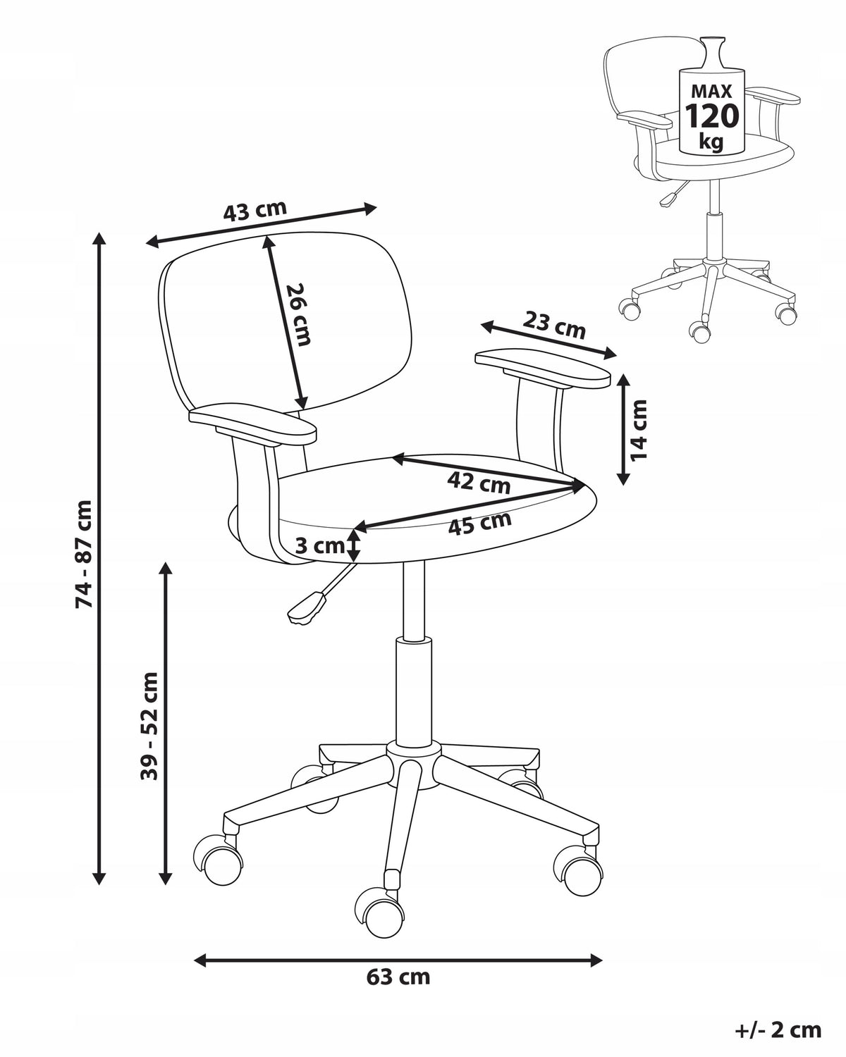 Office Chair White Faux Leather Seat Adjustable Swivel Medical device no