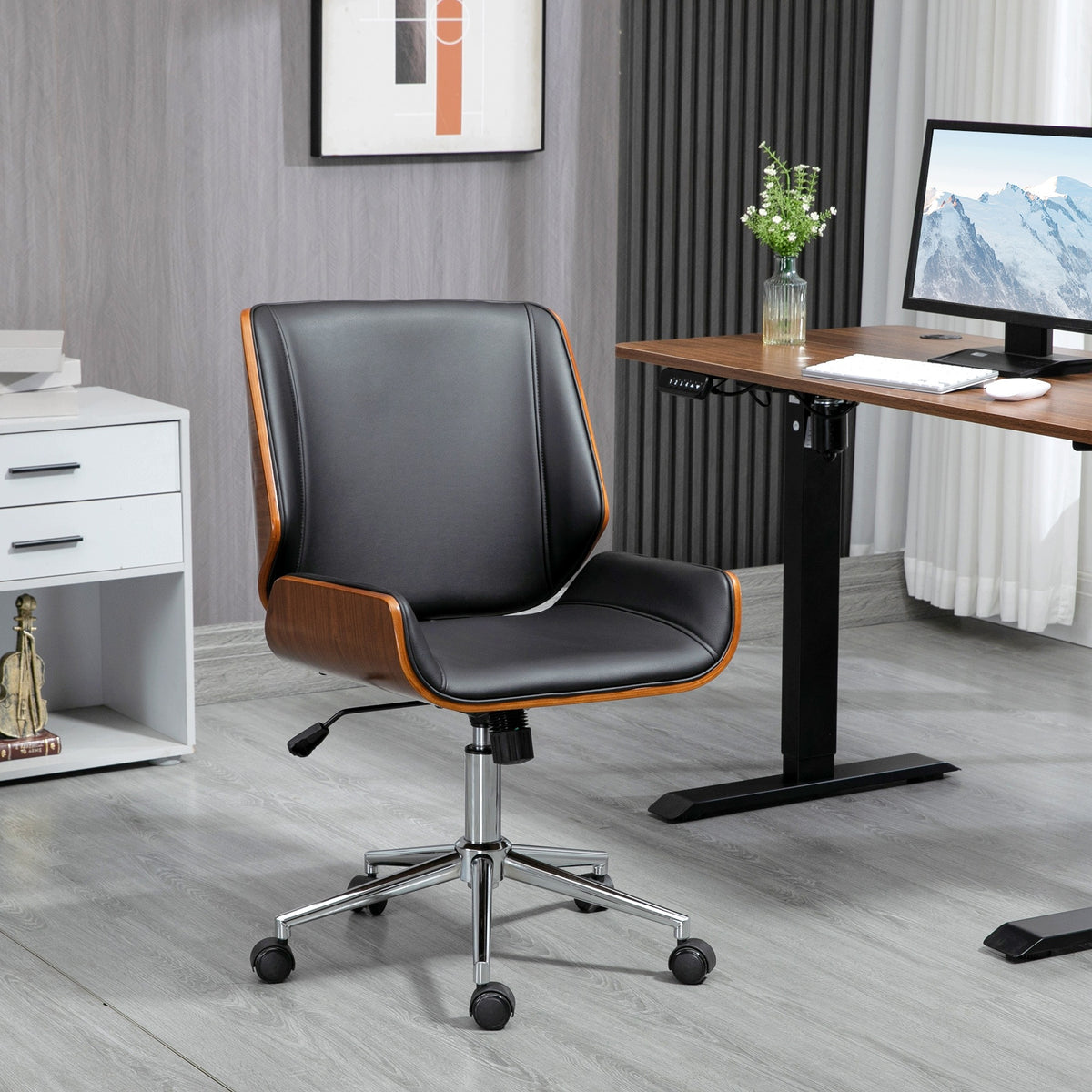 Office Chair Wood 360 Swivel Height Adjustable Black 60x53x96 cm Packaging status original