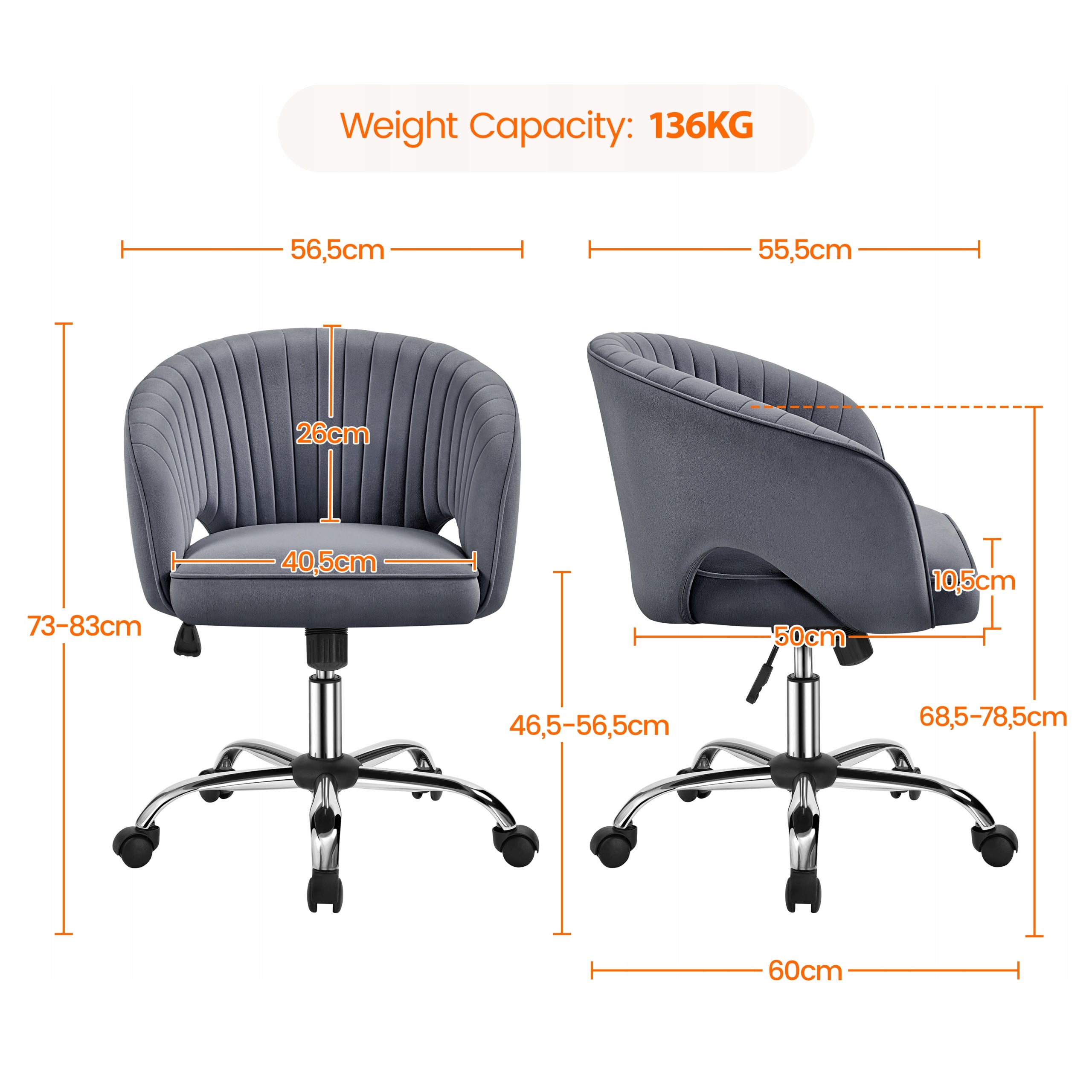 Office Chair for Dressing Table Swivel Velvet Upholstery, Dark Grey Medical device no
