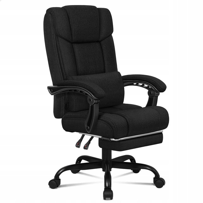 Office Chair with Footrest & XL Lumbar Support, 150° Tilt, Black