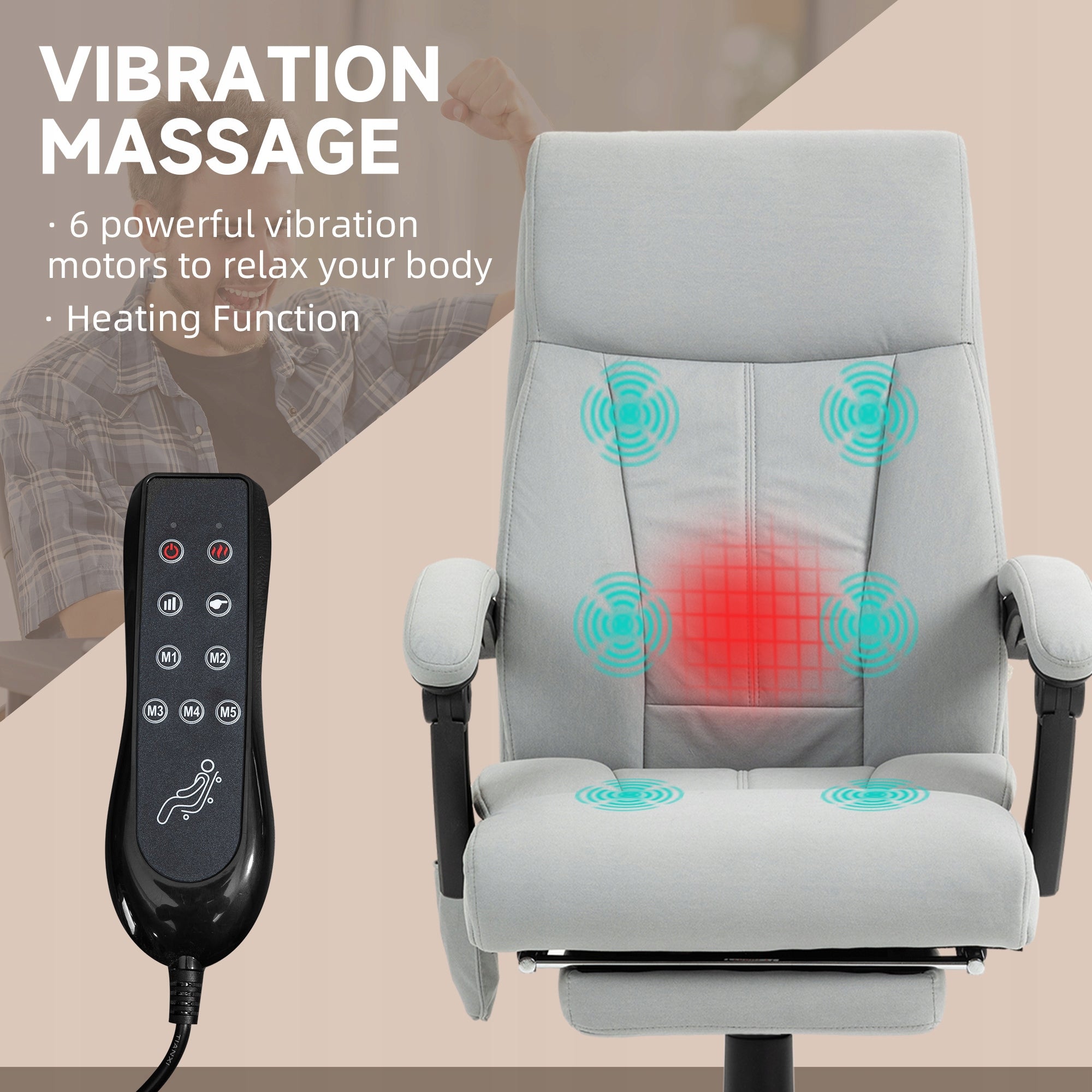 Office Chair with Massage and Heating Function, Footrest, up to 120 kg, Grey Brand Vinsetto