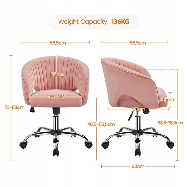 Office Chair with Quilted Backrest, On Wheels, Decorative, Pink Brand Yaheetech
