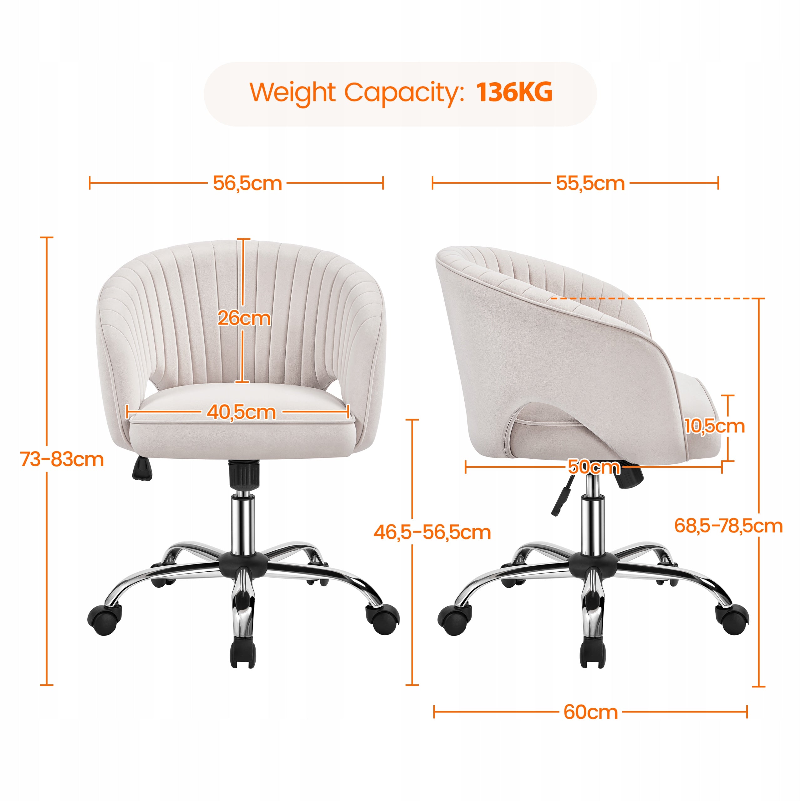 Office Chair with Quilted Backrest, On Wheels, Swivel, Cream Manufacturer code Y5102903