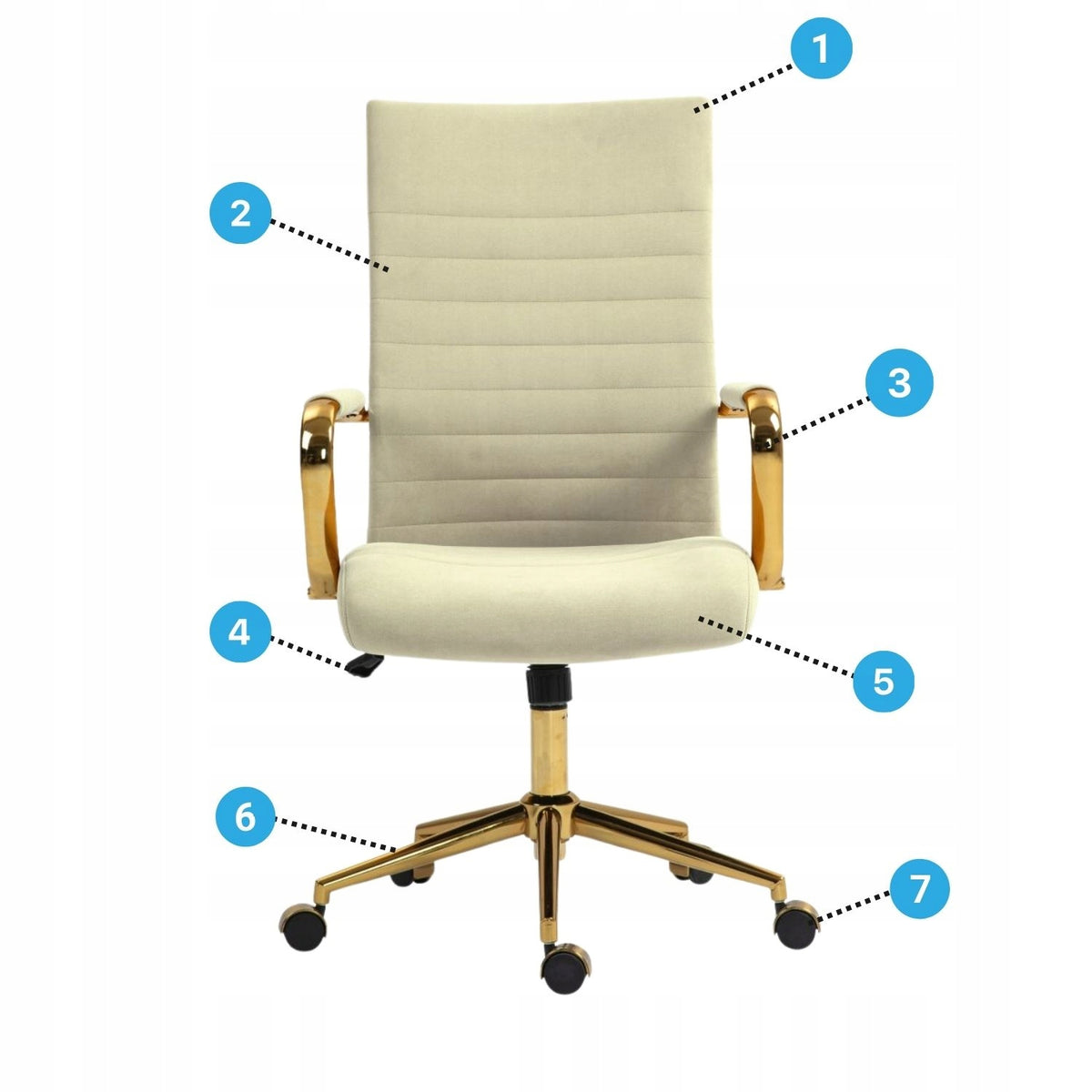 Office Computer Swivel Chair Gold Upholstered Beige Velvet VIRPO Furniture depth 51 cm