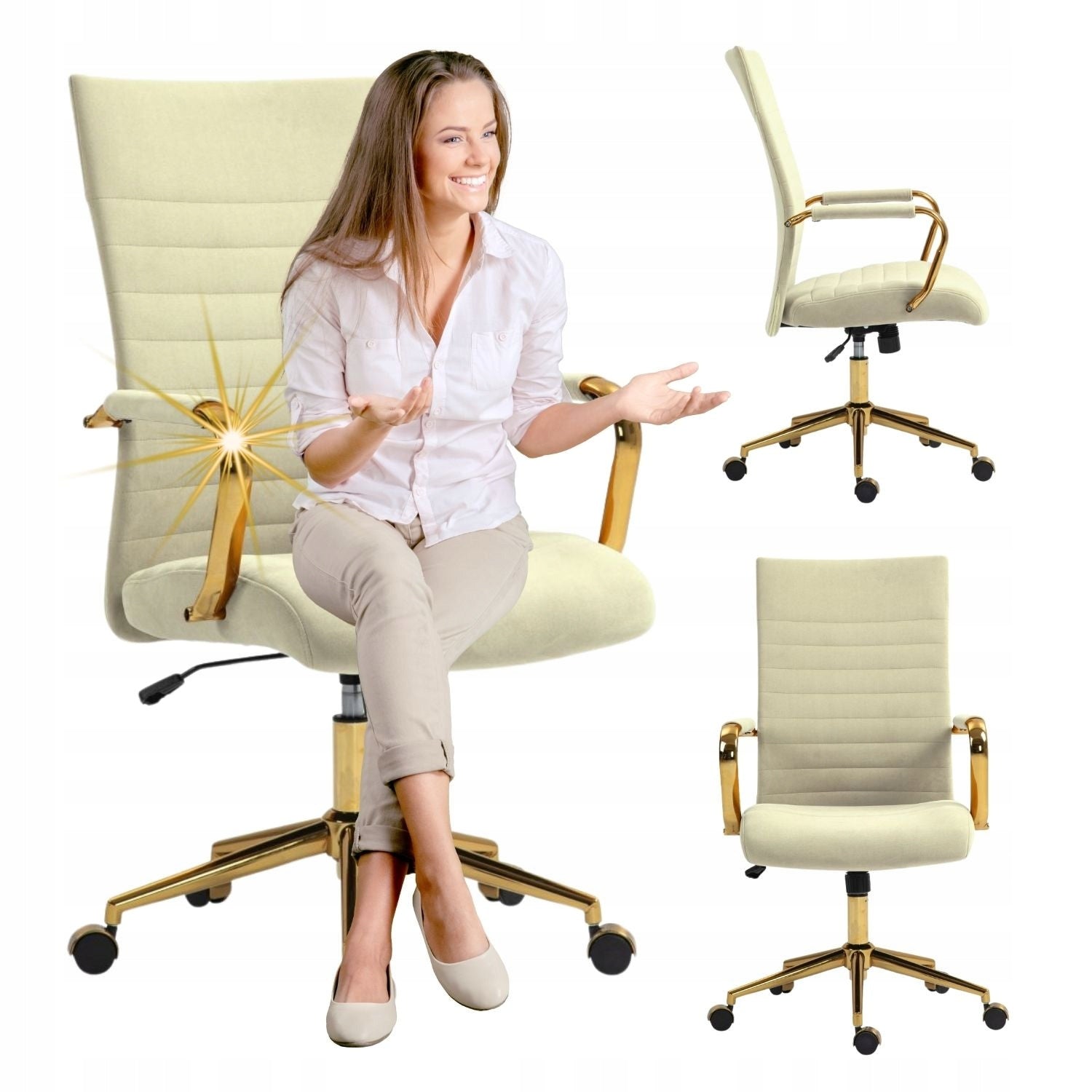 Office Computer Swivel Chair Gold Upholstered Beige Velvet VIRPO