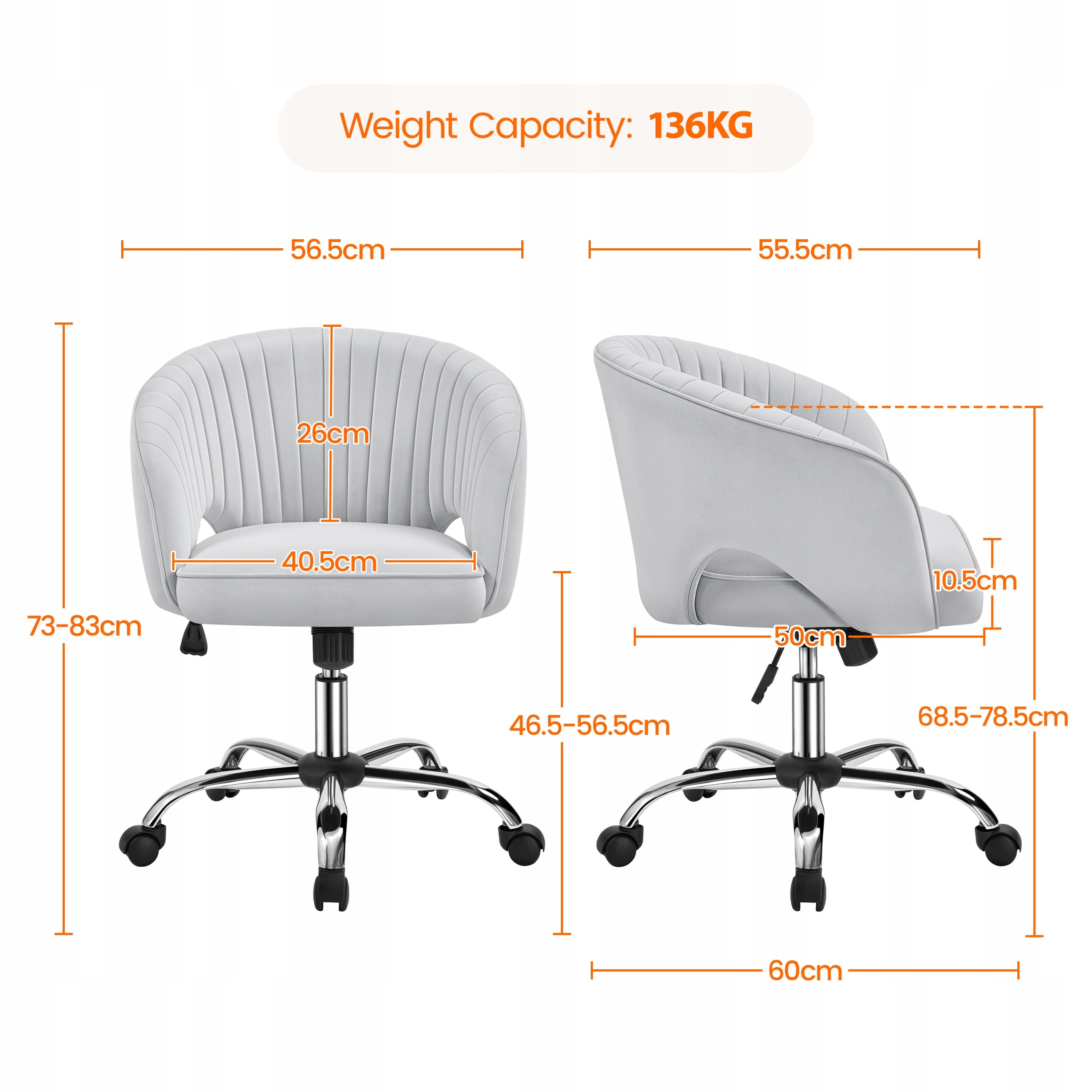 Office Dressing Table Chair with Quilted Backrest, On Wheels, Light Grey Brand Yaheetech