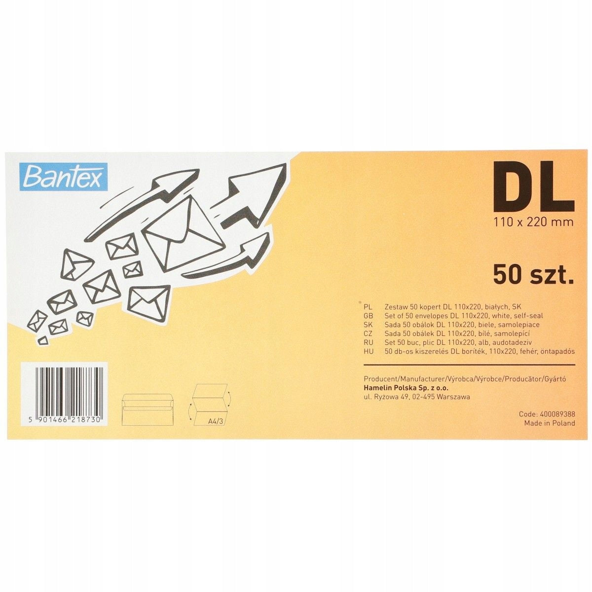 Office ENVELOPES Letter Mail ENVELOPES ENVELOPE SK DL white 50 Pcs. Packaging status original