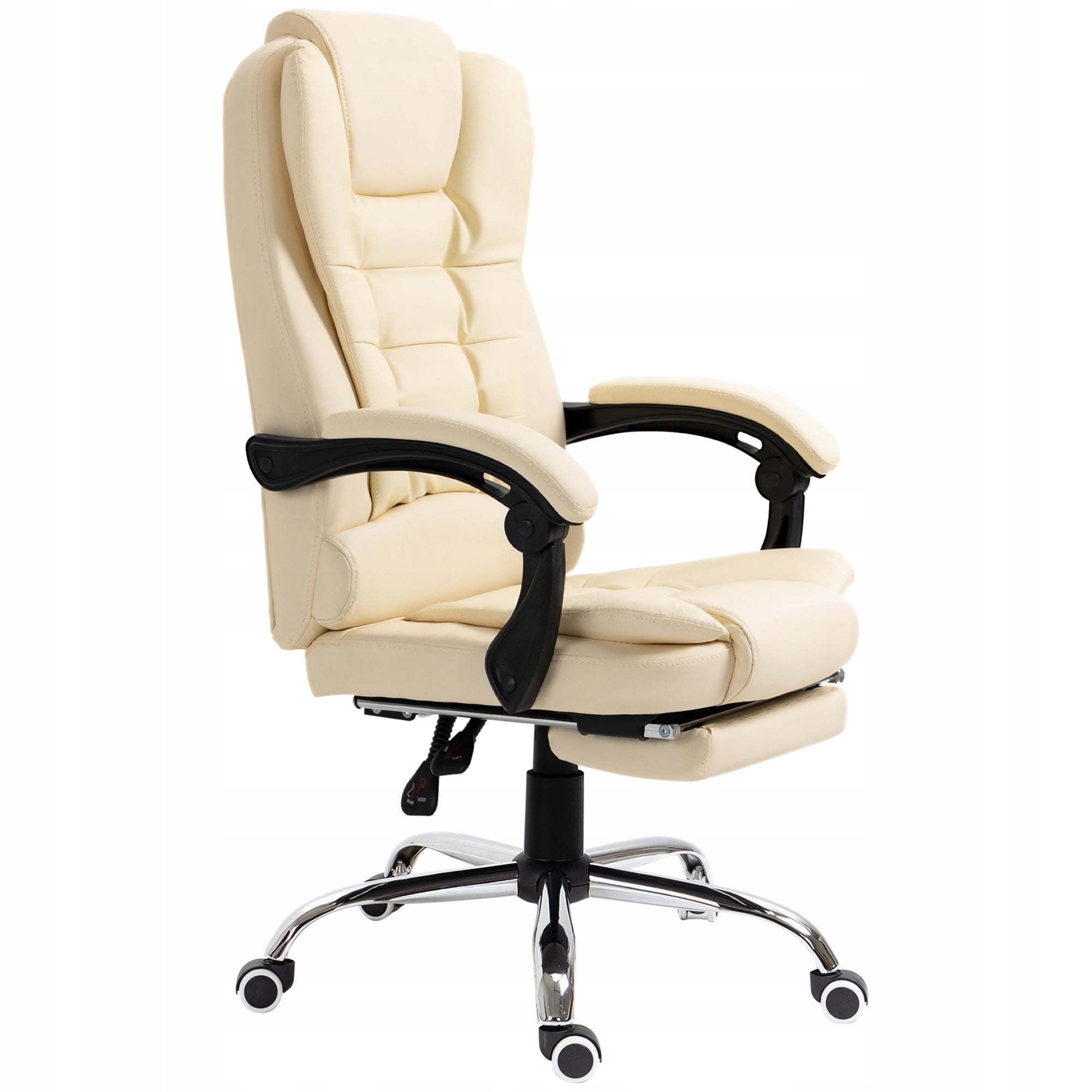 Office Head Chair with Footrest, Adjustment Function, Eco-leather, Beige Brand Homcom
