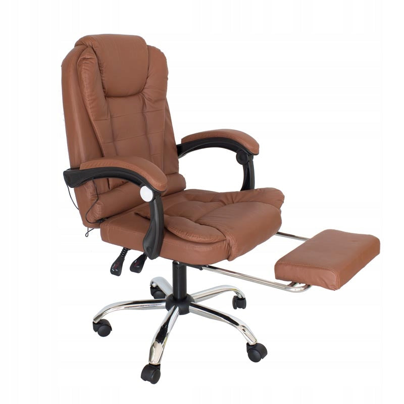 Office MASSAGE CHAIR BROWN ROTATING PU leather base chrome + FOOTREST