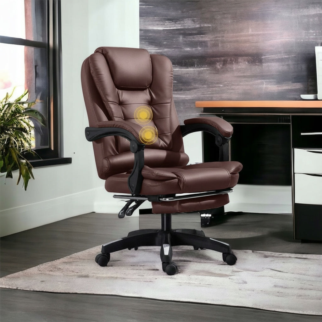 Office MASSAGE CHAIR ROTATING PU leather base chrome + FOOTREST Packaging status original
