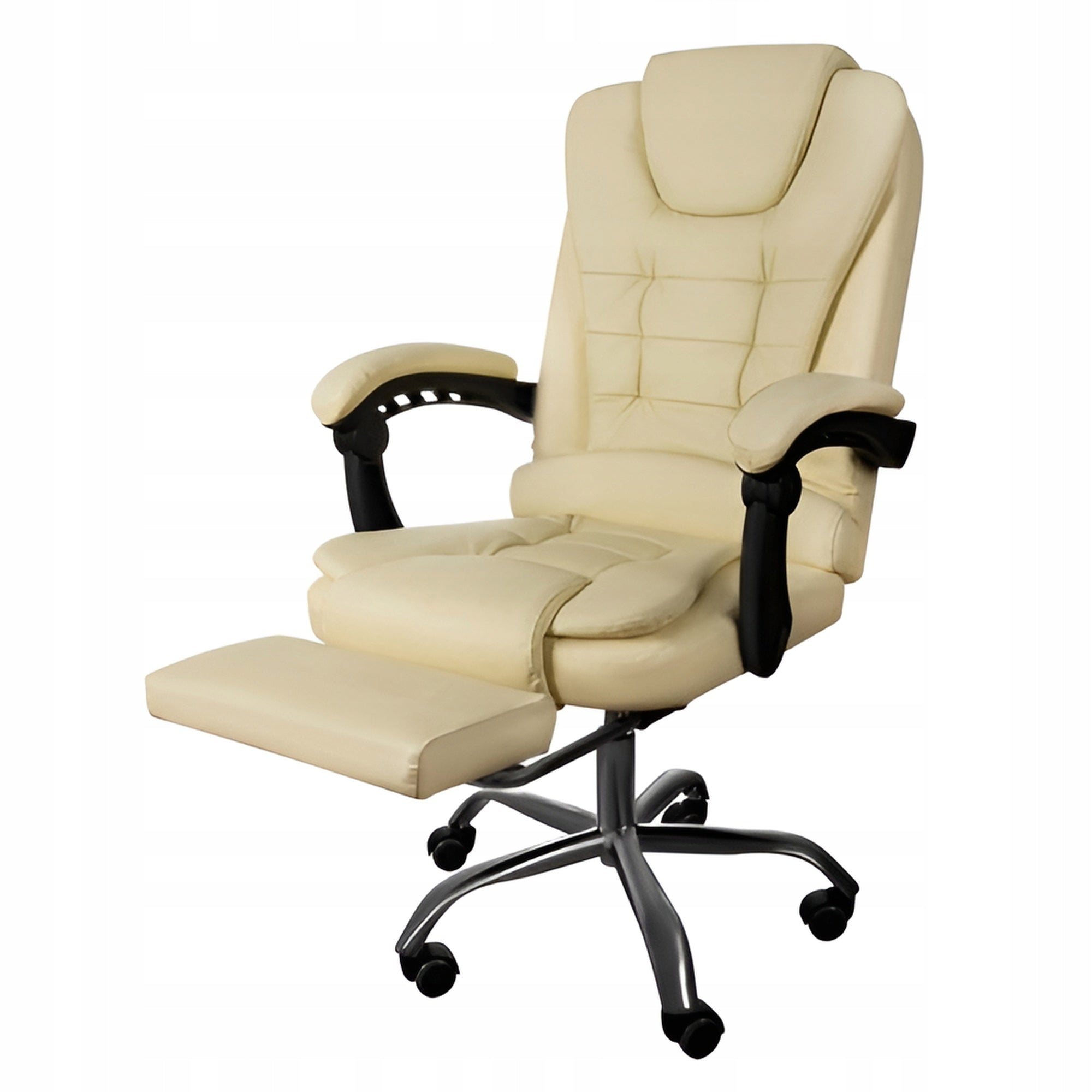 Office MASSAGE CHAIR SWIVEL BEIGE PU leather base CHROME + FOOTREST! Packaging status original