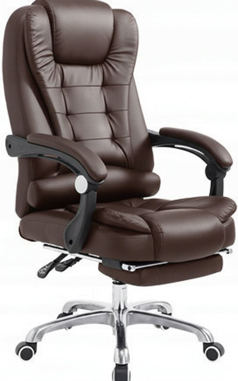 Office MASSAGE CHAIR SWIVEL BROWN PU LEATHER base CHROME + FOOTREST! Packaging status original