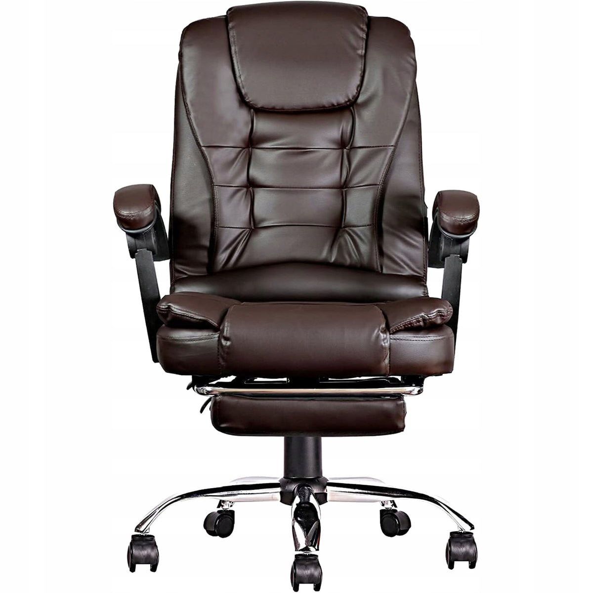 Office MASSAGE CHAIR SWIVEL BROWN PU LEATHER base CHROME + FOOTREST!