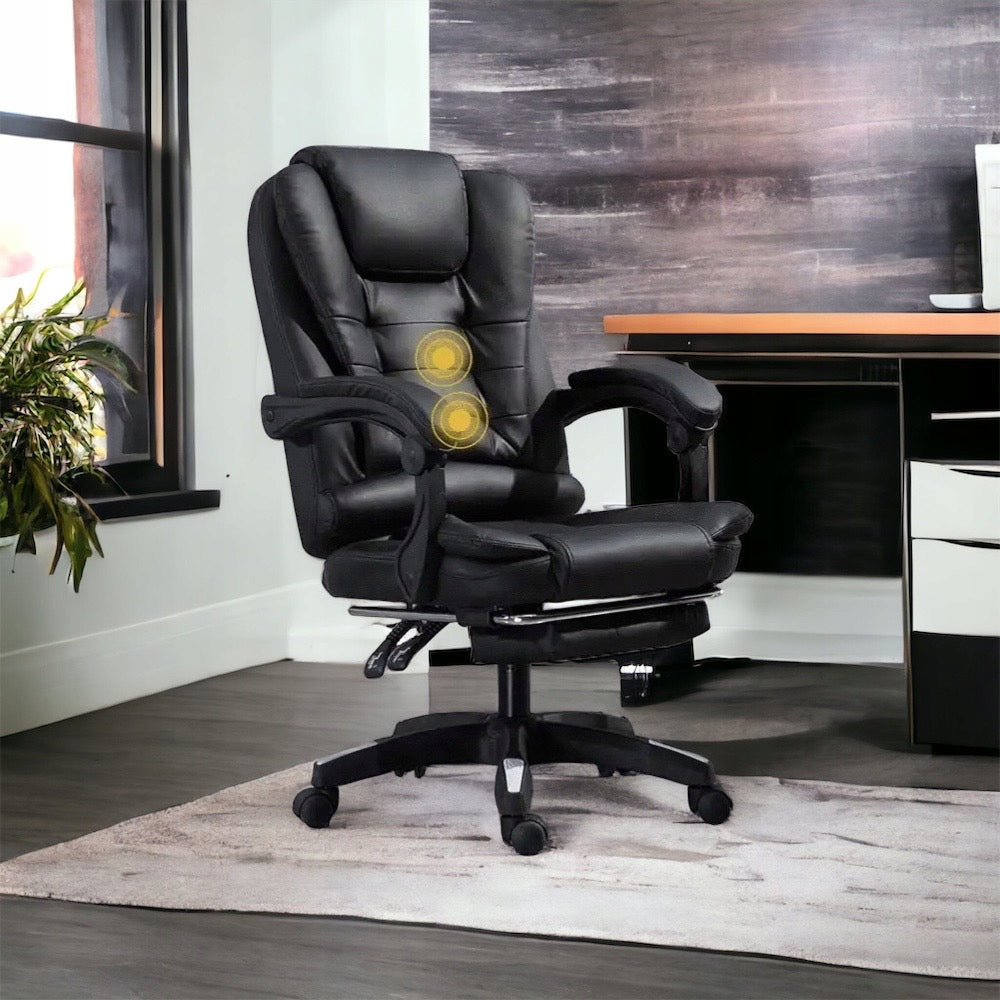 Office MASSAGE CHAIR SWIVEL black PU LEATHER base CHROME + FOOTREST! Medical device no
