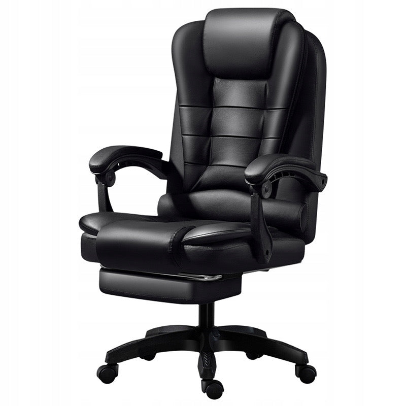 Office MASSAGE CHAIR SWIVEL black PU LEATHER base CHROME + FOOTREST! Packaging status original