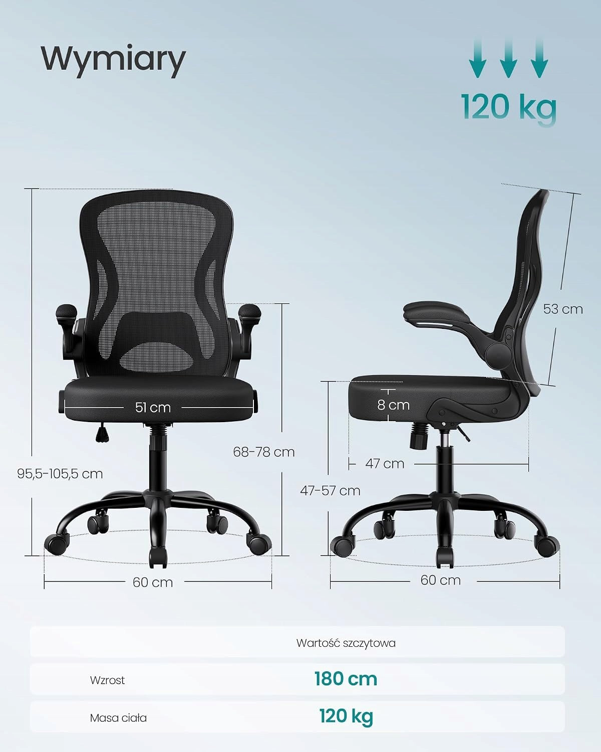 Office Swivel Chair Ergonomic Adjustable Black Manufacturer code OBN042BH02
