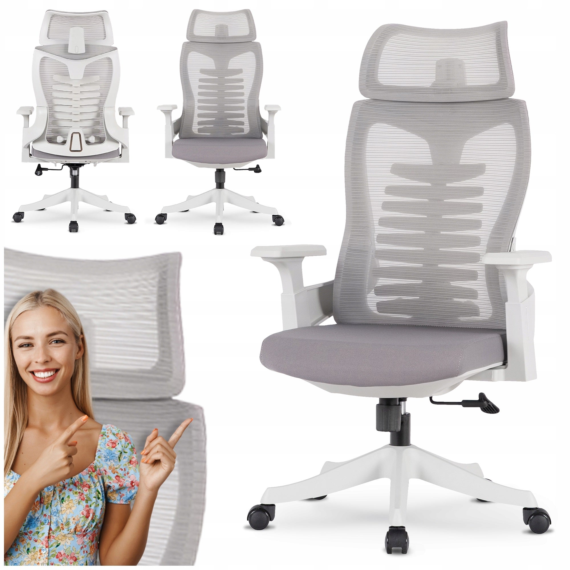 Office Swivel Chair Ergonomic Swivel Chair Comfortable Grey CARET 2