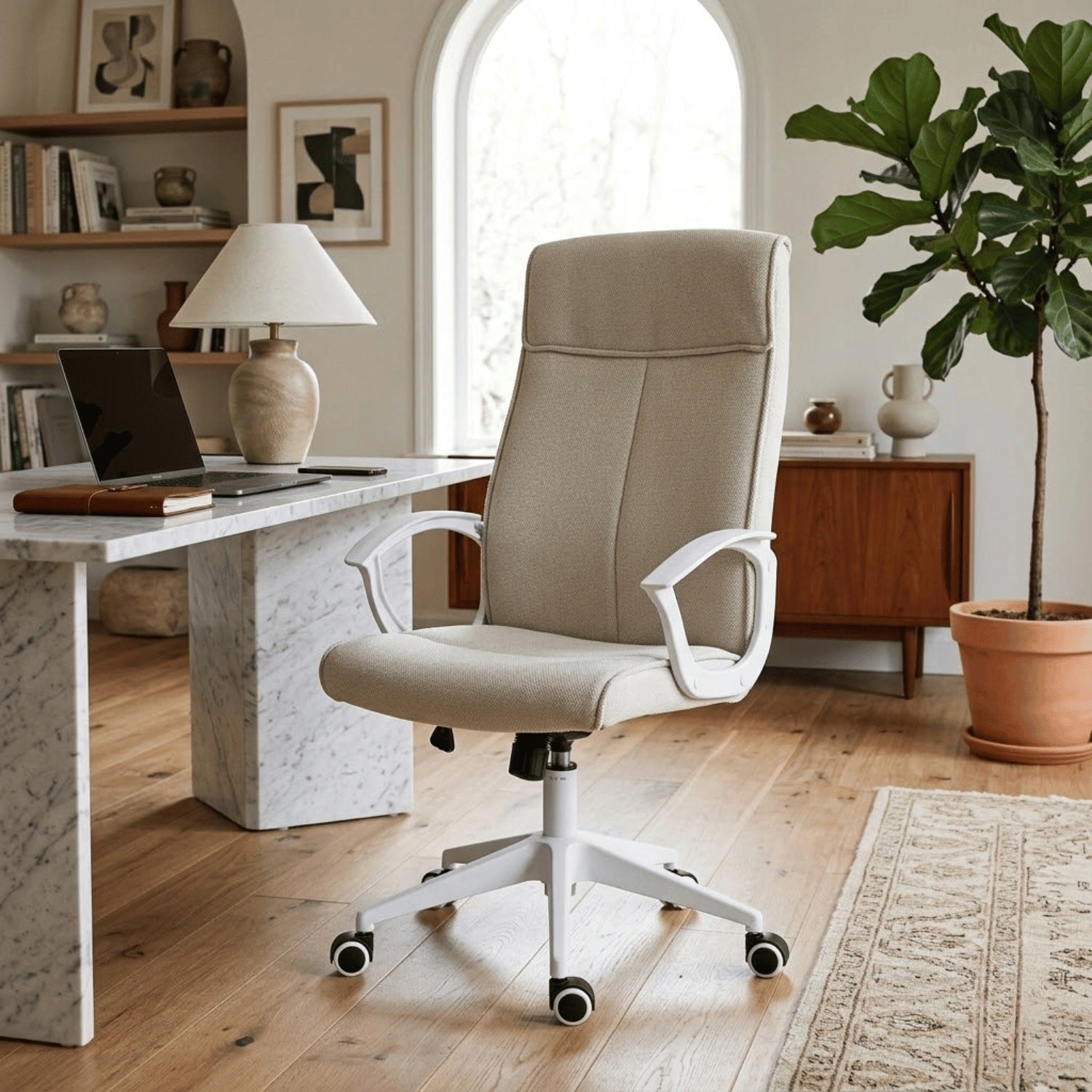 Office Swivel Chair TILT Mechanism for Cabinet Beige White ESTRELLA Brand MONOVO