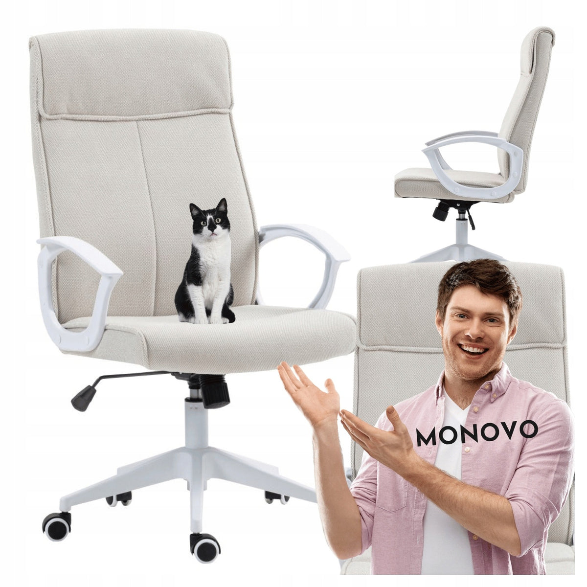 Office Swivel Chair TILT Mechanism for Cabinet Beige White ESTRELLA
