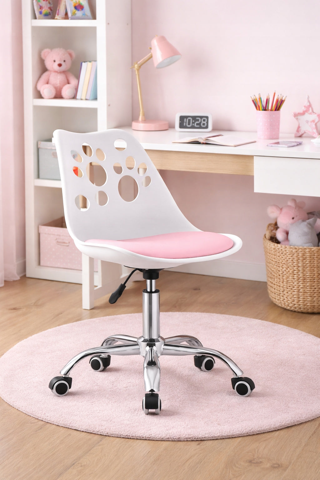 Office Swivel Chair White Pink Adjustable Comfortable Packaging status original