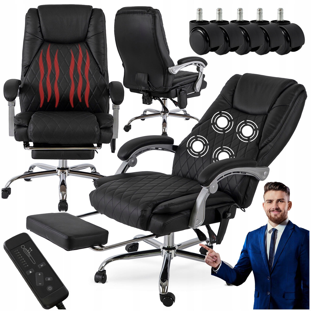 Office Swivel Chair With Massage Computer Desk Chair Black GIORGIO