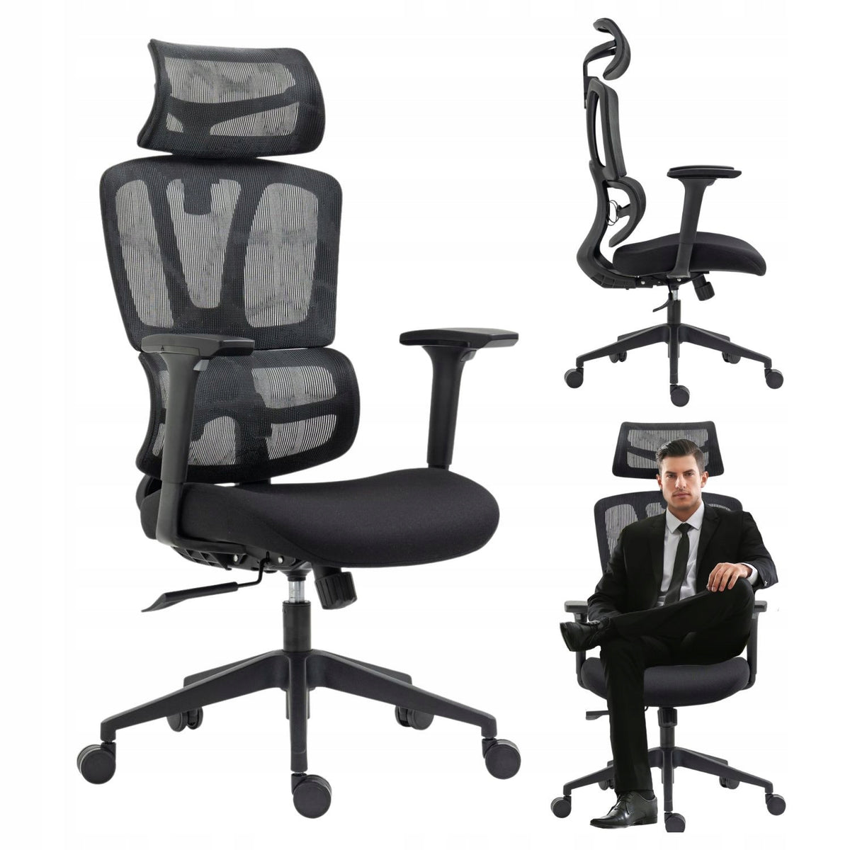 Office Swivel Chair for Computer Desk with Mesh Adjustable Black USHER