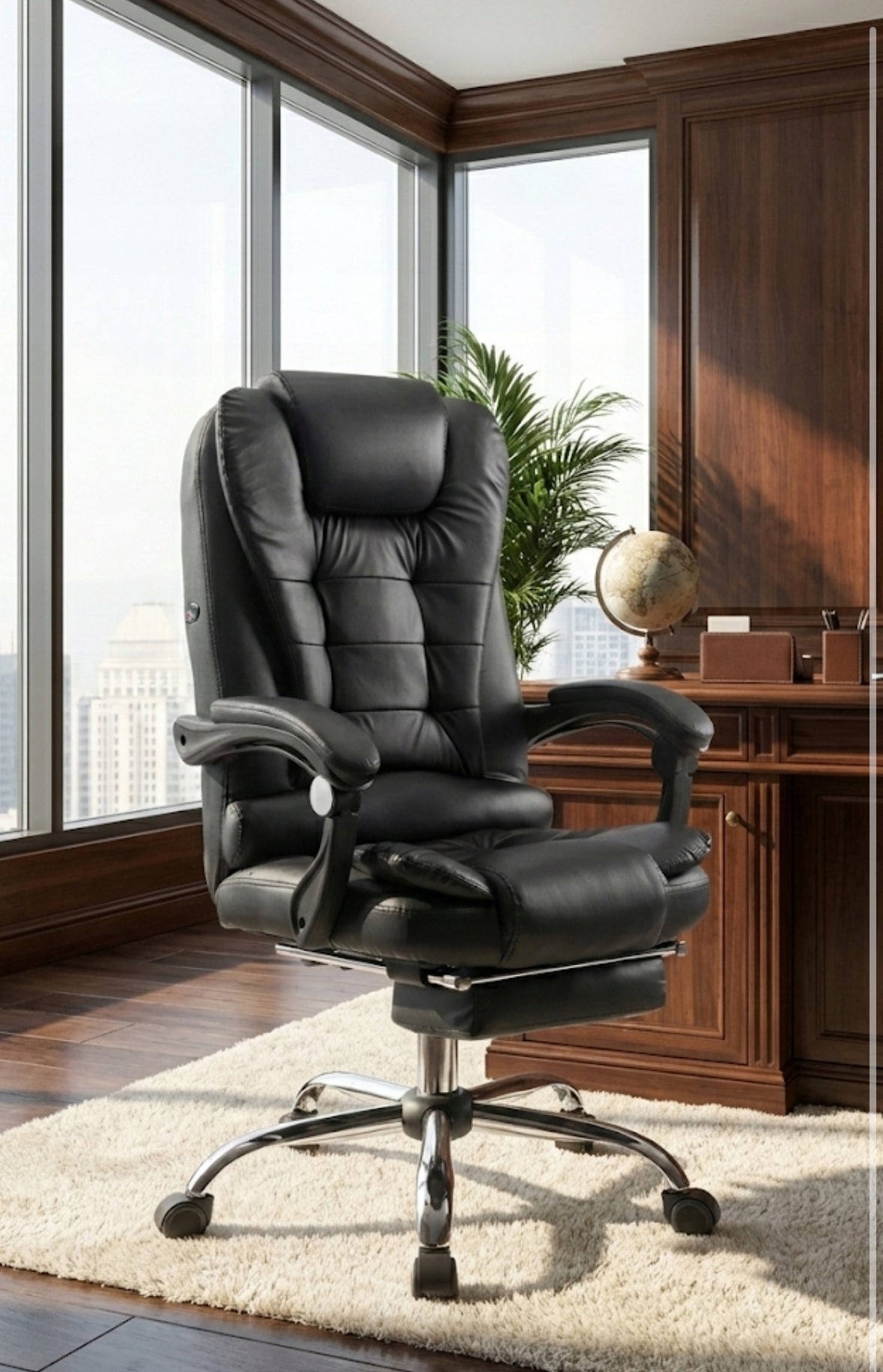 Office Swivel Chair with Footrest Ergonomic Chair for Room Manufacturer code Fotel Biurowy Obrotowy Ergonomiczny Ekoskóra