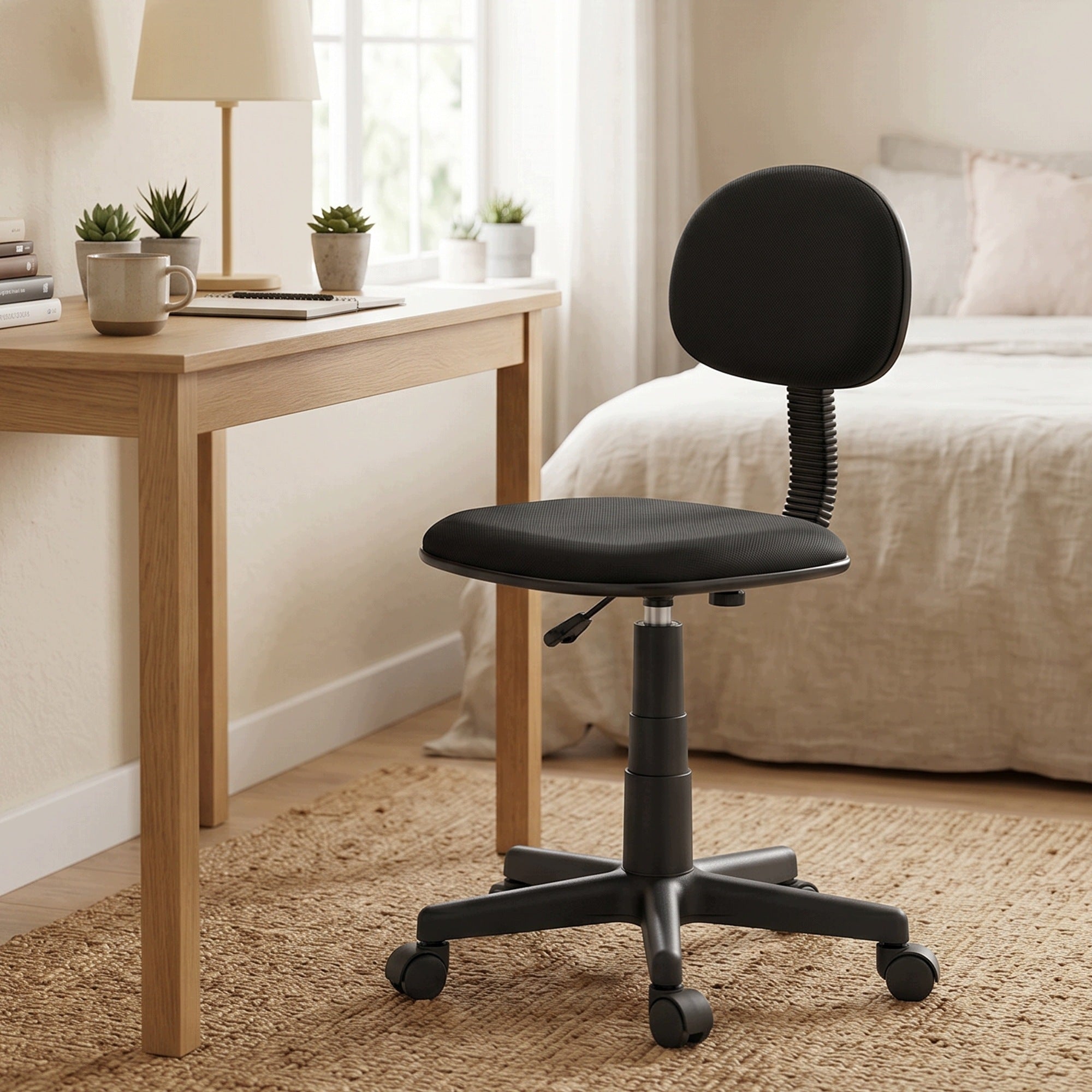 Office chair HOMCOM without armrests, adjustable, on wheels, black Packaging status original