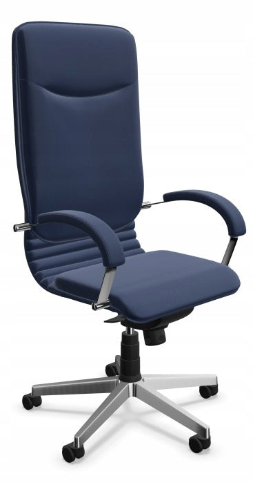 Office chair NOVA steel genuine leather Navy blue FRONT Packaging status original